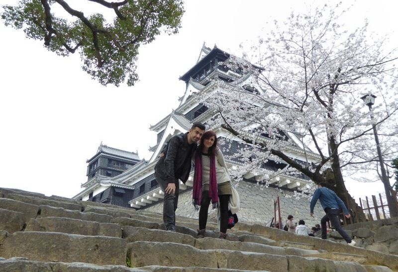 En el castillo de Kumamoto en plena floración de los cerezos