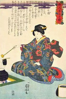 Pintura ukiyo-e con el tema de la ceremonia del té