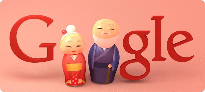 Google Doodle de 2014 en el Día del Respeto a los Mayores (敬老の日) en Japón