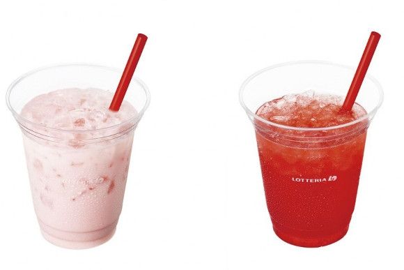 Productos sakura 2017: Tochiotome Iced Latte y Carbonated Strawberry Soda de Lotteria