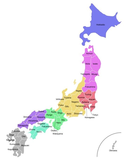 Mapa de Japón por prefecturas