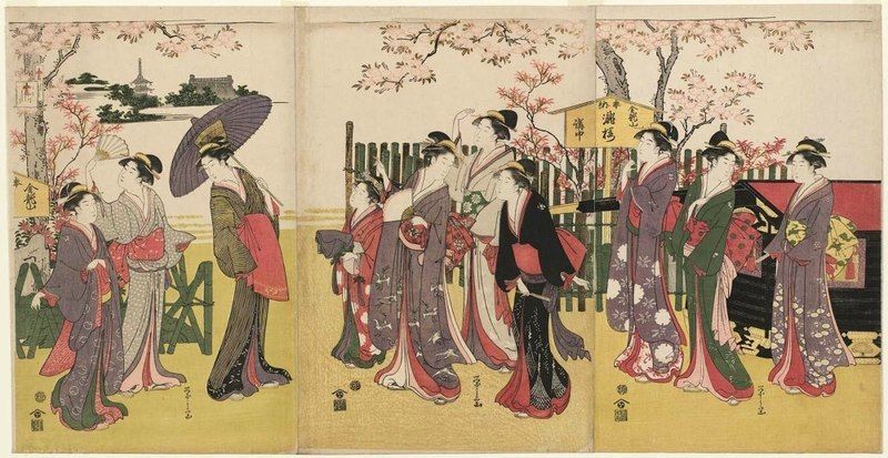 Pintura Ukiyo-e sobre el hanami