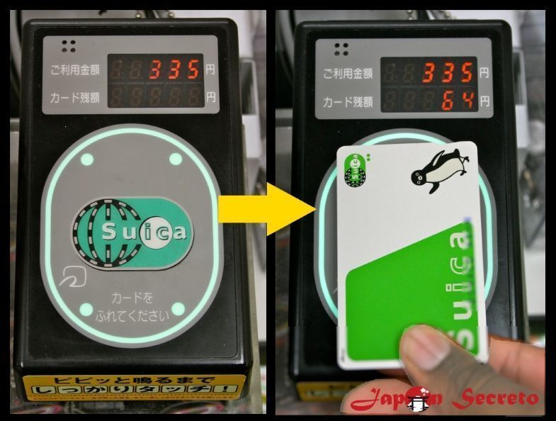 Usando la tarjeta IC Card: la pantalla del lector muestra el dinero pagado y el saldo restante de la tarjeta Suica