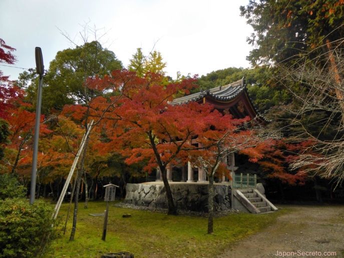 Edificio del templo Daigoji (Kioto) en otoño. Momiji