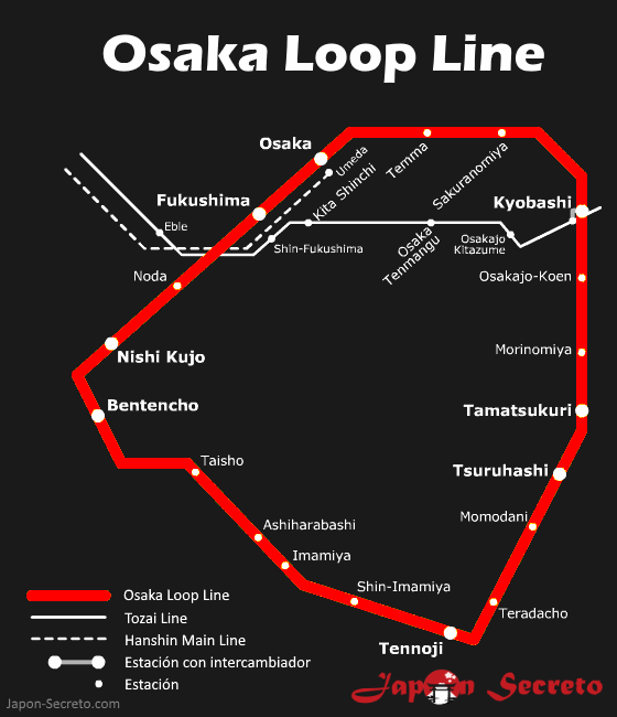 Mapa de la línea de tren Osaka Loop Line