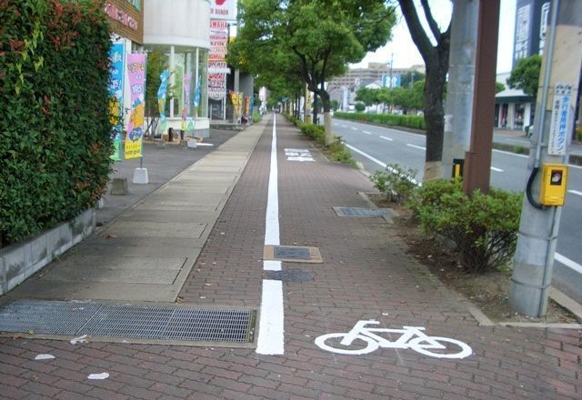 Normas de circulación para bicicletas en Japón. Foto de un carril bici en Kioto.