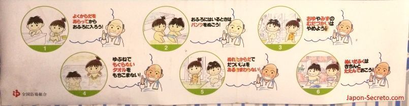 Baños en Japón. Normas de educación. Reglas de utilización de un sento tradicional de barrio. Tennoji (Osaka). Enero de 2015