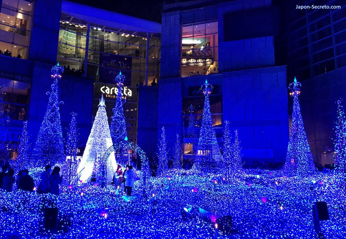 Iluminación navidad invierno Japón Tokio Shiodome Caretta luces barrios