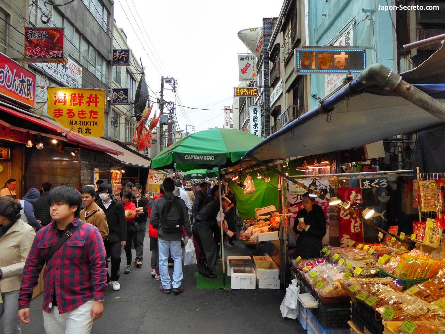Mercado de Tsukiji en los alrededores de la lonja de pescado (Tokio)