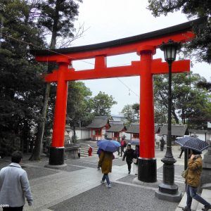 Visitando el santuario Fushimi Inari Taisha de Kioto en una mañana lluviosa