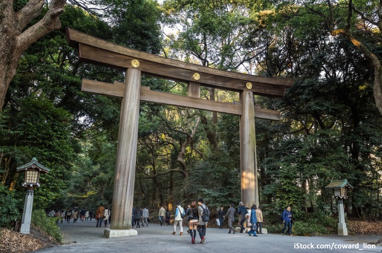 Torii gigante de entrada al santuario Meiji Jingu (Harajuku, Tokio)