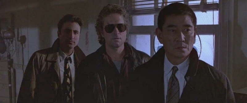 Andy Garcia, Michael Douglas y Ken Takakura en la película "Black Rain" (Ridley Scott, 1989) rodada en Osaka (Japón)
