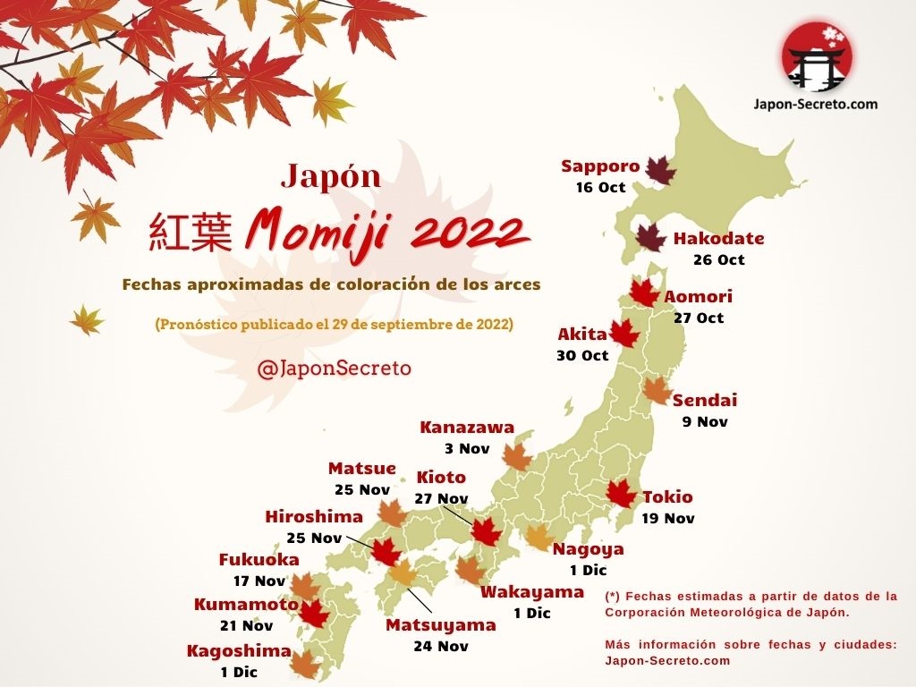 Viajar a Japón en otoño: predicciones de enrojecimiento de los árboles o momiji para 2022