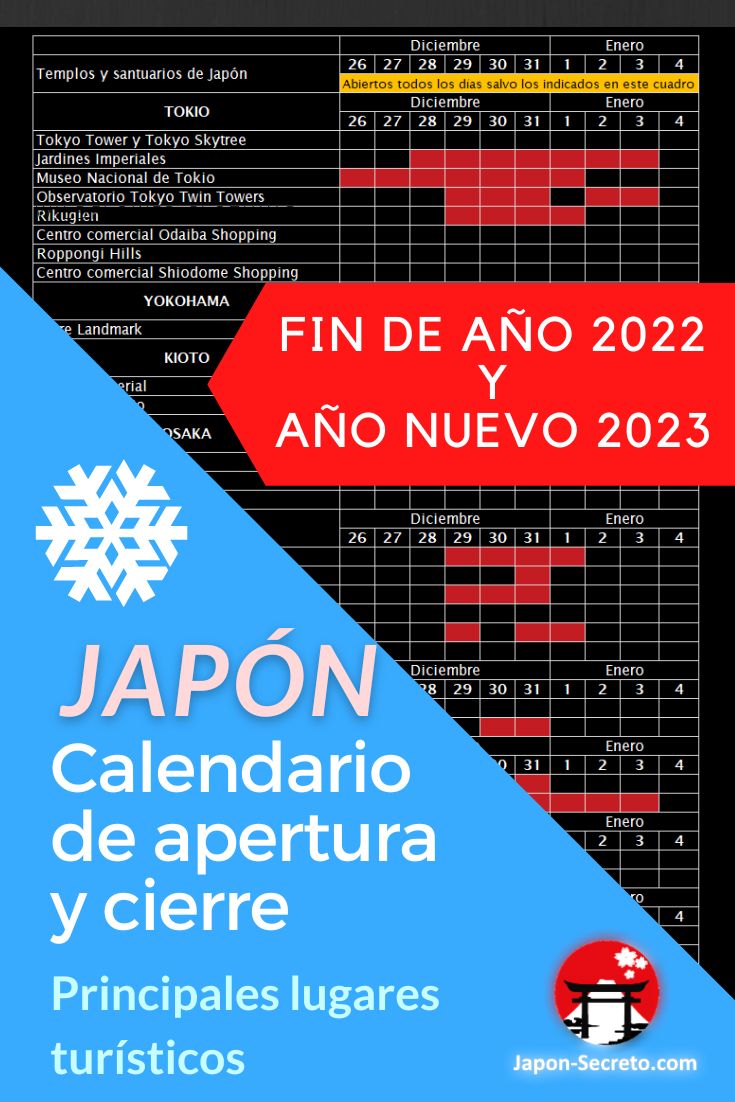 Lugares cerrados en Japón durante la navidad, nochevieja y año nuevo 2023