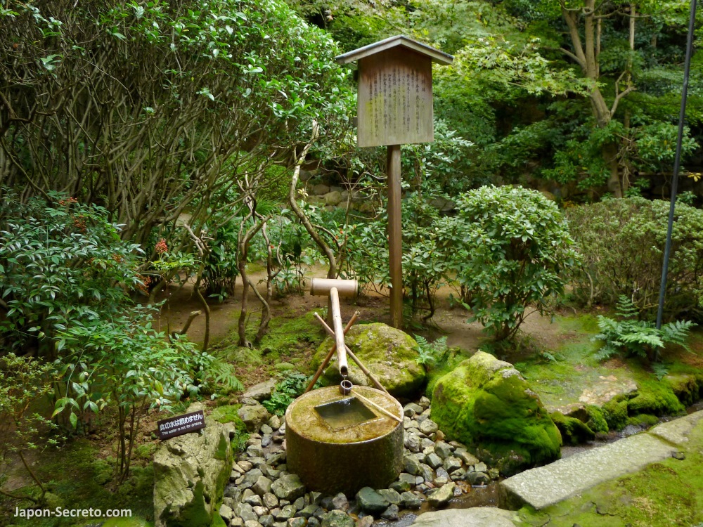 La famosa fuente de piedra o tsukubai del templo Ryōanji (Kioto)