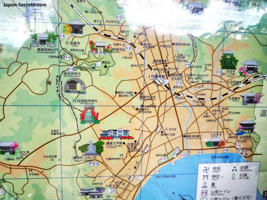 Mapa del Daibutsu Hiking Course situado en la estación de Kita-Kamakura