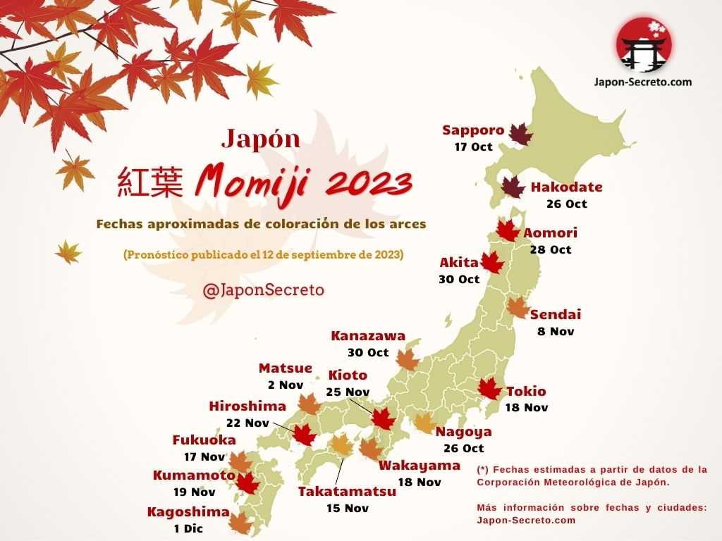 Viajar a Japón en otoño: predicciones de enrojecimiento de los árboles o momiji para 2023