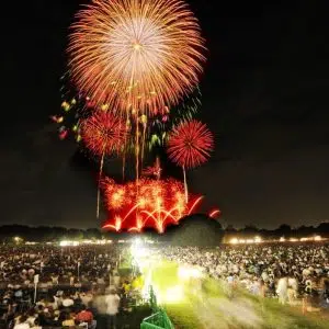 Fuegos artificiales en el parque Shōwa Kinen (Tachikawa, Tokio)