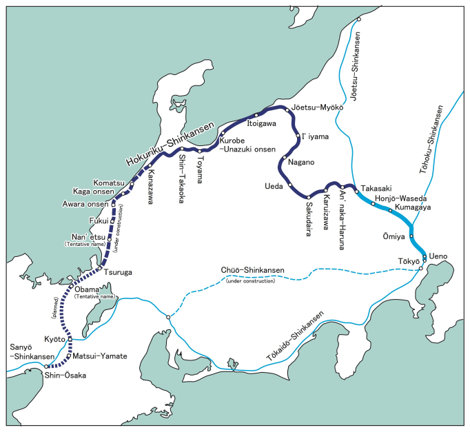 Ruta de la línea Hokuriku de tren bala (Alpes Japoneses)