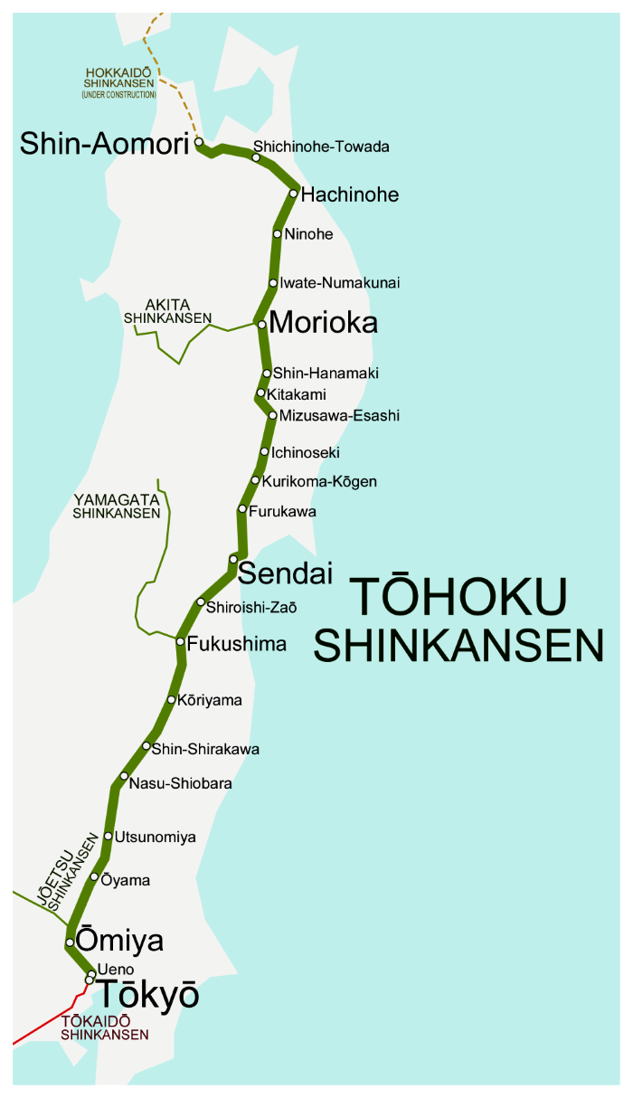 Ruta de la línea Tohoku de tren bala (norte de Japón)