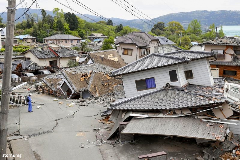 Edificios destruidos tras el terremoto en Kumamoto (Kyushu, Japón) en 2016
