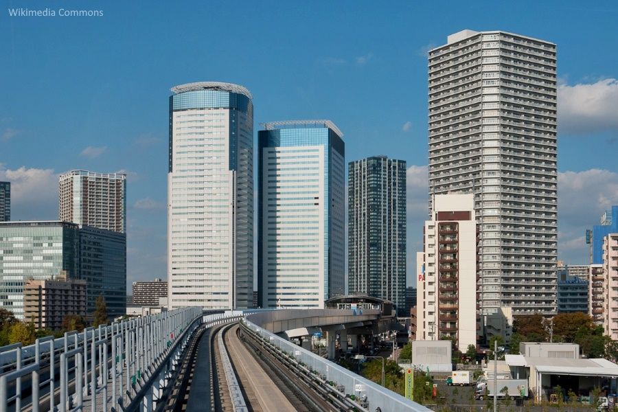 Vista de Toyosu desde el tren automático Yurikamome