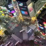 Vista del cruce o paso de peatones de Shibuya o Shibuya Scramble Kousaten de Tokio desde el rascacielos Shibuya Sky