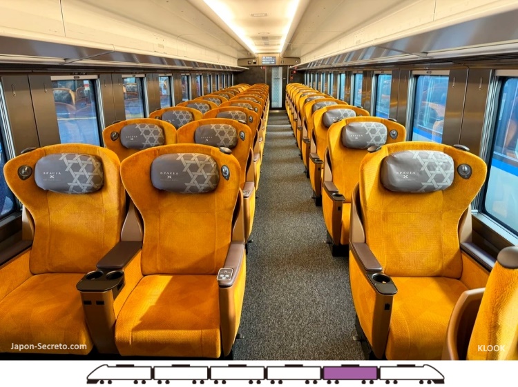 Asientos premium del tren SPACIA X de la línea Tobu entre Asakusa (Tokio) y Nikko