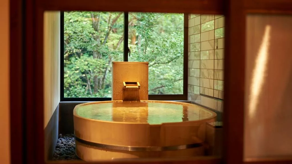 Baño privado en la habitación en el ryokan Fufu en Nikko
