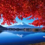 Monte Fuji y lago Kawaguchi en otoño, viajar a Japón en otoño y disfrutar del enrojecimiento de los árboles (momiji)