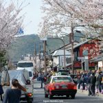 Arashiyama, distrito o barrio de Kioto: qué ver y hacer, cómo llegar, tours. Foto: Taxi y cerezos en flor en Arashiyama en abril