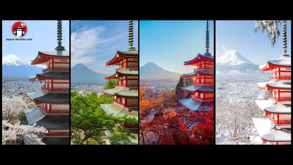 Mejores y peores épocas para viajar a Japón y motivos, cuándo es temporada alta y baja en Japón, cuál es el mes más barato y menos recomendable. Foto: Las cuatro estaciones del Monte Fuji