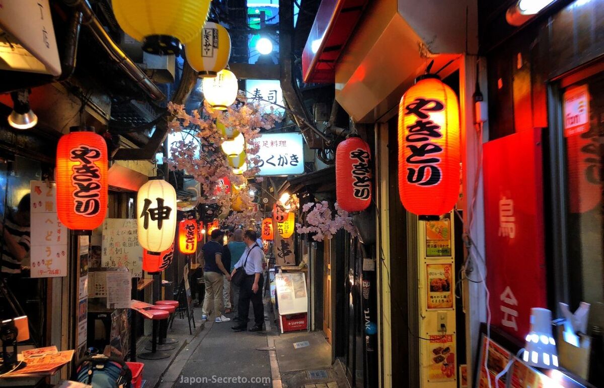 Omoide Yokocho, en Shinjuku, el estrecho callejón de bares y restaurantes tradicionales o izakayas de Tokio o callejón del pis