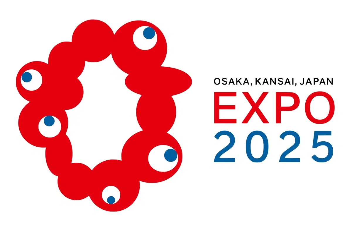 Entradas Expo Osaka 2025. Logotipo y mascota Myaku Myaku de la feria exposición universal Expo 2025 Osaka Kansai