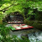 Kawadoko o Kawayuka (comida sobre el río), foto de Kibune (Kioto) en verano.