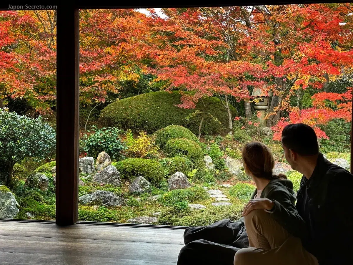 Contemplando los colores del otoño en el jardín interior del templo Genkōan (源光庵), en el distrito de Takagamine (鷹峯), al norte de Kioto