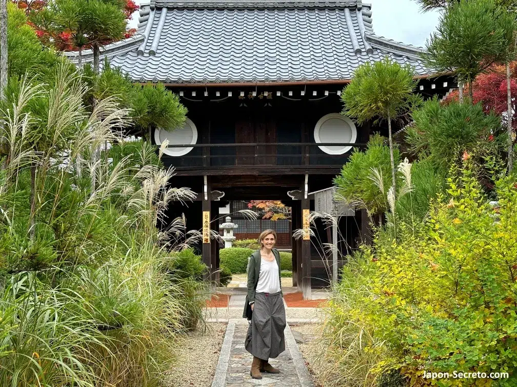 Visitando el templo Genkōan (源光庵), en el distrito de Takagamine (鷹峯), al norte de Kioto: foto de la entrada y la hierba de la pampa japonesa o Susuki (ススキ, pastizal de plata) y pinos matsu que la decoran.